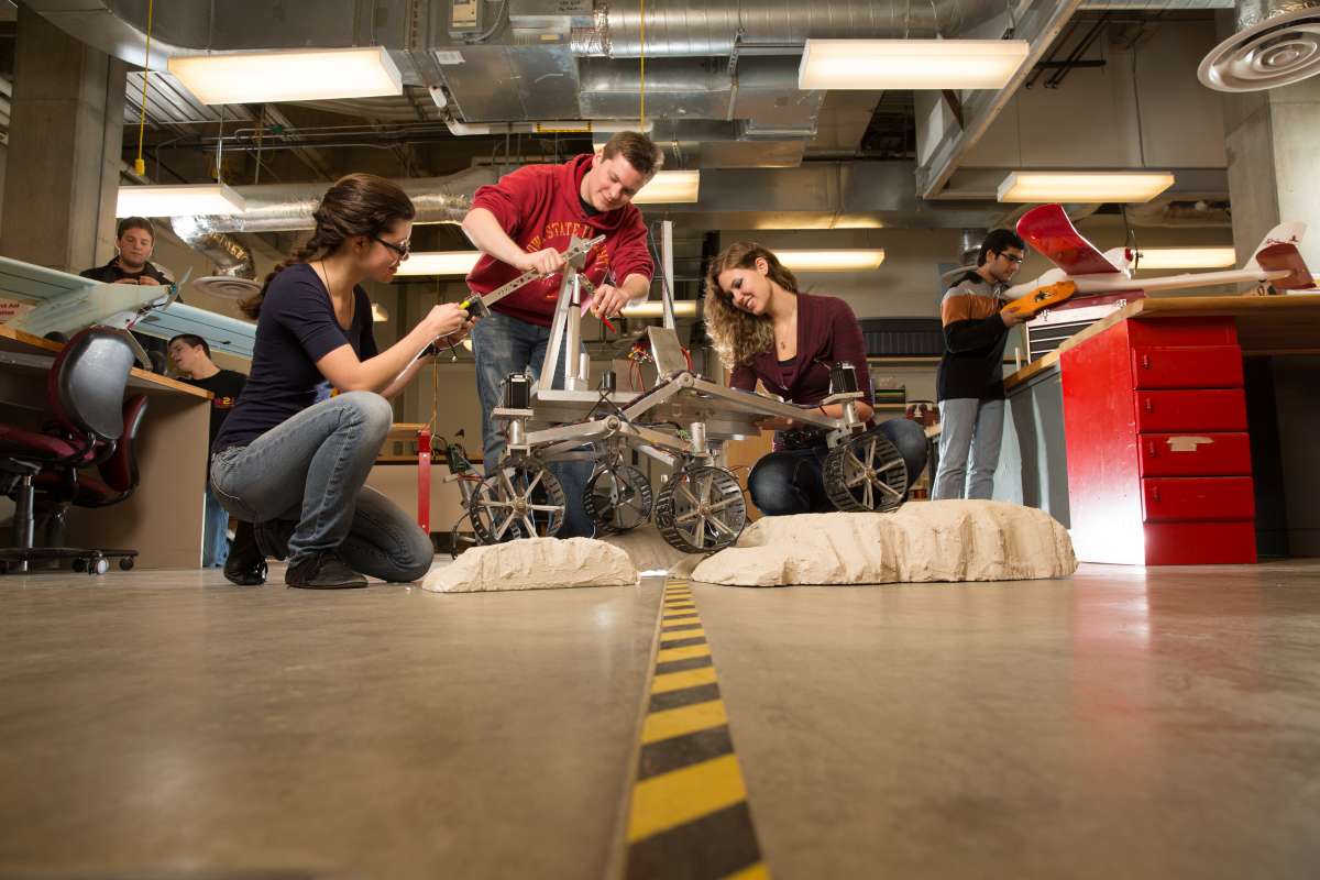 Aerospace engineering students work on project